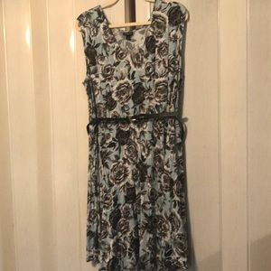Flower print on pale blue dress!
